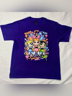 Purple Tee with Pink, Blue & Green Powerpuff Girls Graphic Size M New W/O Tags